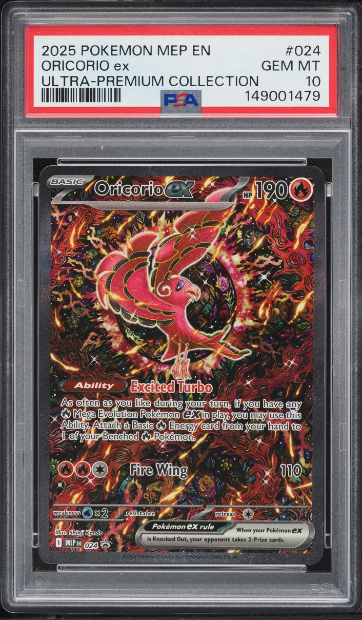 2025 Pokemon Mega Evolution Promo Mega Charizard X Ex UPC Full Art Oricorio Ex #24 PSA 10 GEM