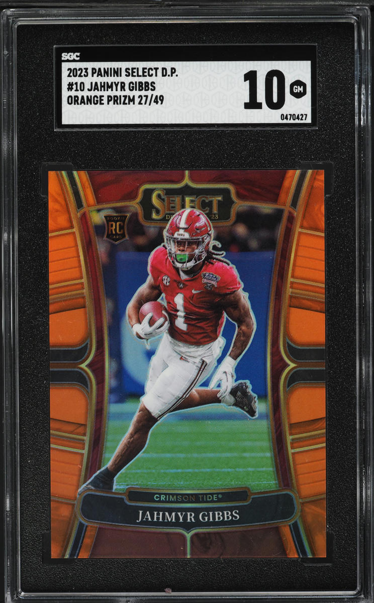 2023 Select Draft Picks Orange Prizm Jahmyr Gibbs ROOKIE /49 #10 SGC 10 GEM MINT