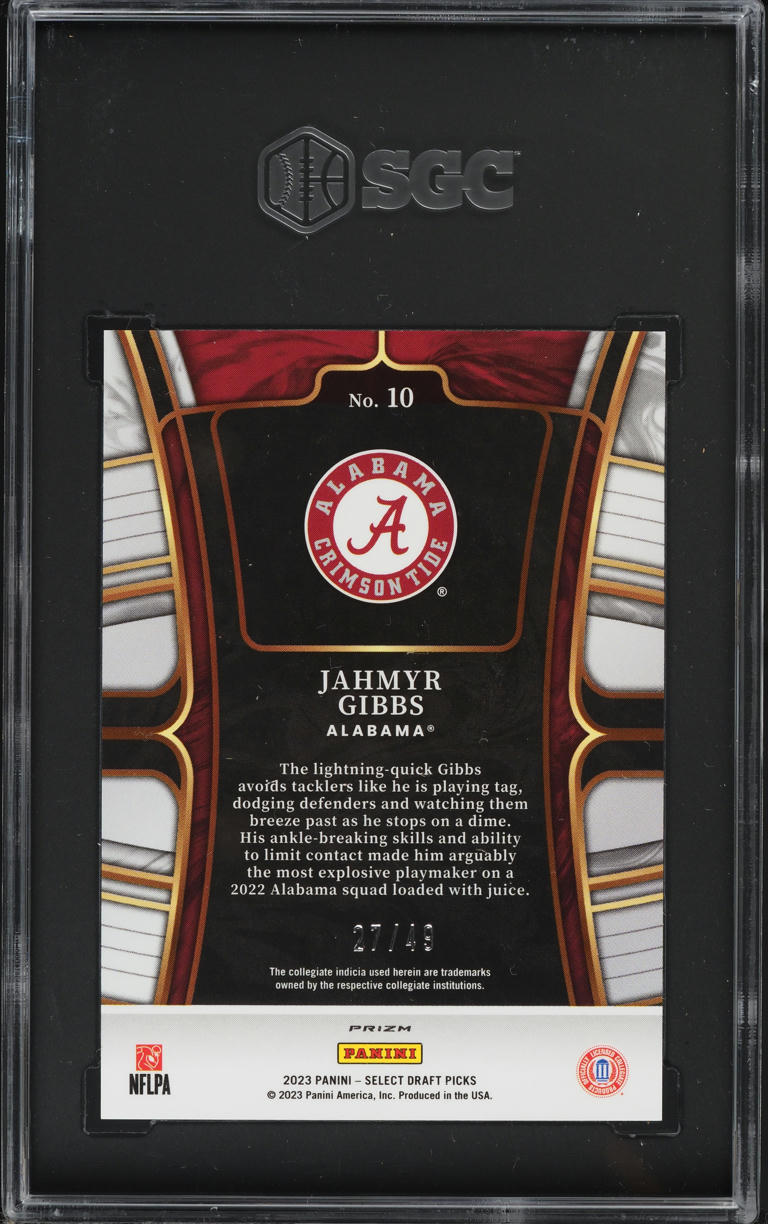 2023 Select Draft Picks Orange Prizm Jahmyr Gibbs ROOKIE /49 #10 SGC 10 GEM MINT