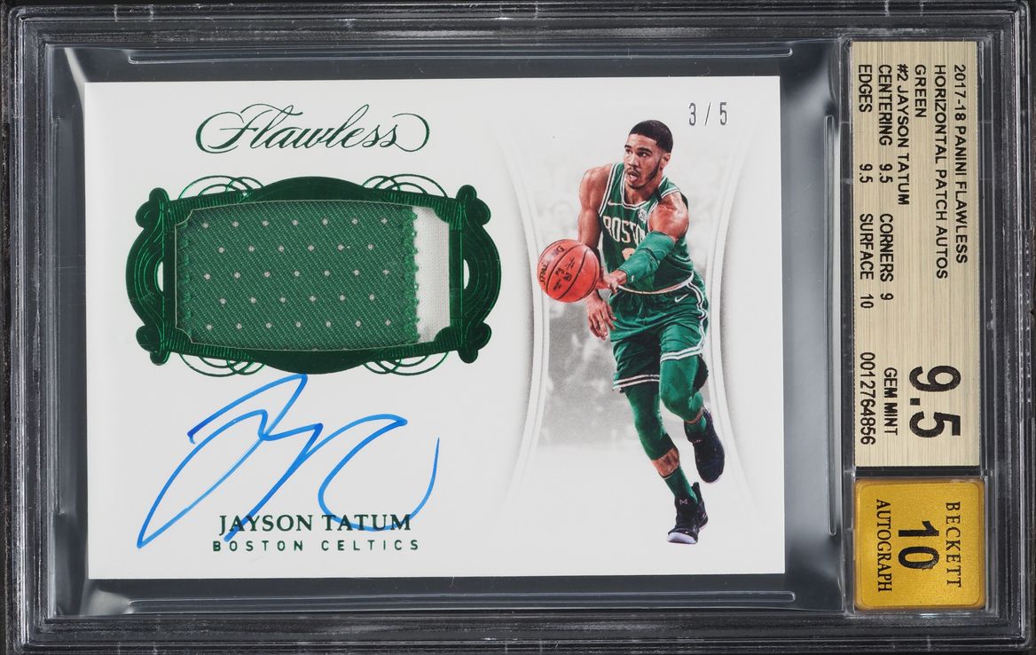 2017 Panini Flawless Green Jayson Tatum ROOKIE PATCH AUTO /5 #HP-JT BGS 9.5 GEM MINT