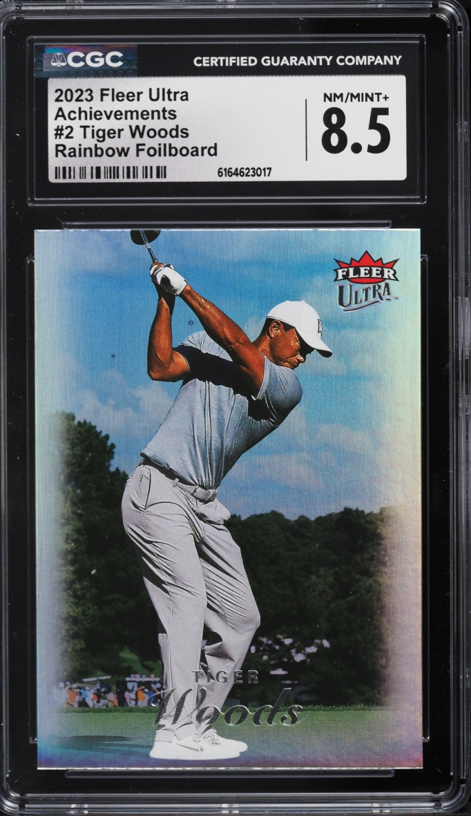 2023 Fleer Ultra Achievements Rainbow Foilboard Tiger Woods #2 CGC 8.5 NM-MT+