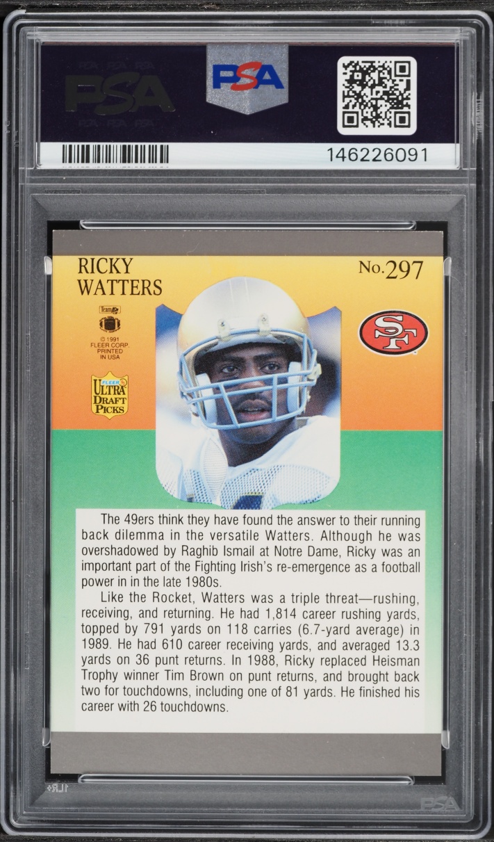 1991 Ultra Football Ricky Watters ROOKIE #297 PSA 8 NM-MT