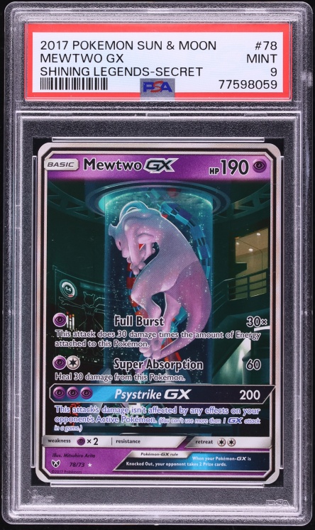 2017 Pokemon Sun & Moon Shining Legends Full Art Mewtwo GX #78 PSA 9 MINT