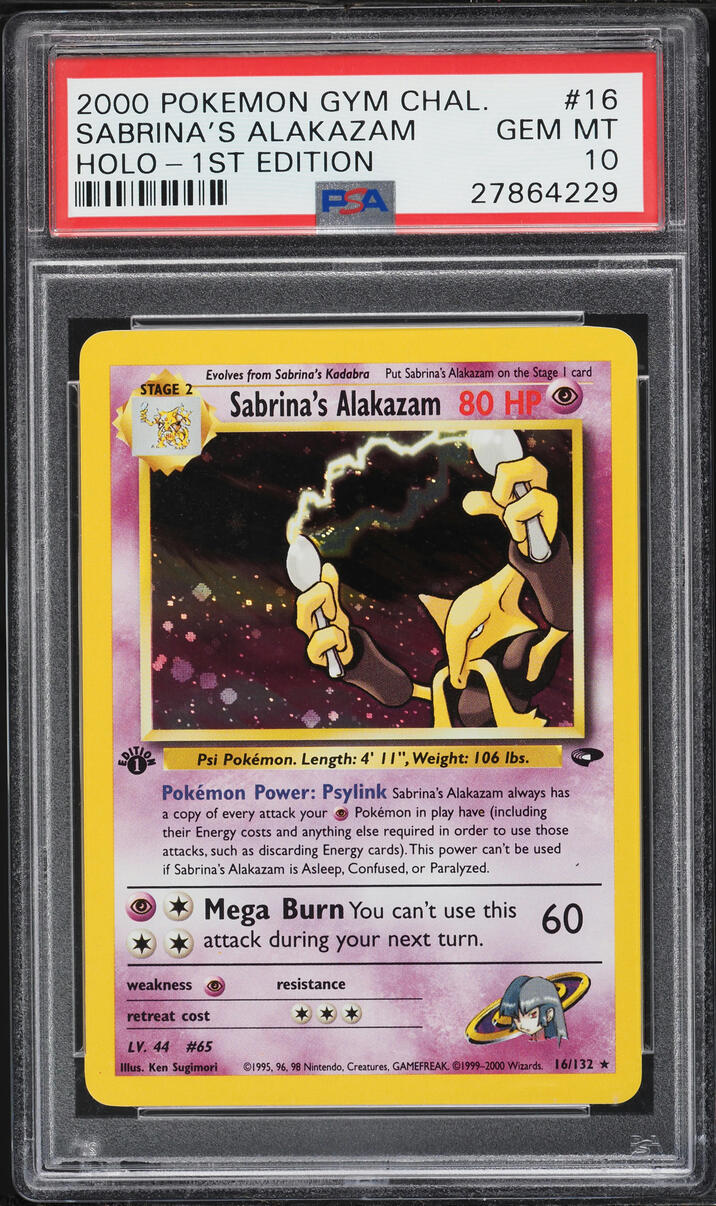 2000 Pokemon Gym Challenge 1st Edition Holo Sabrina's Alakazam #16 PSA 10 GEM