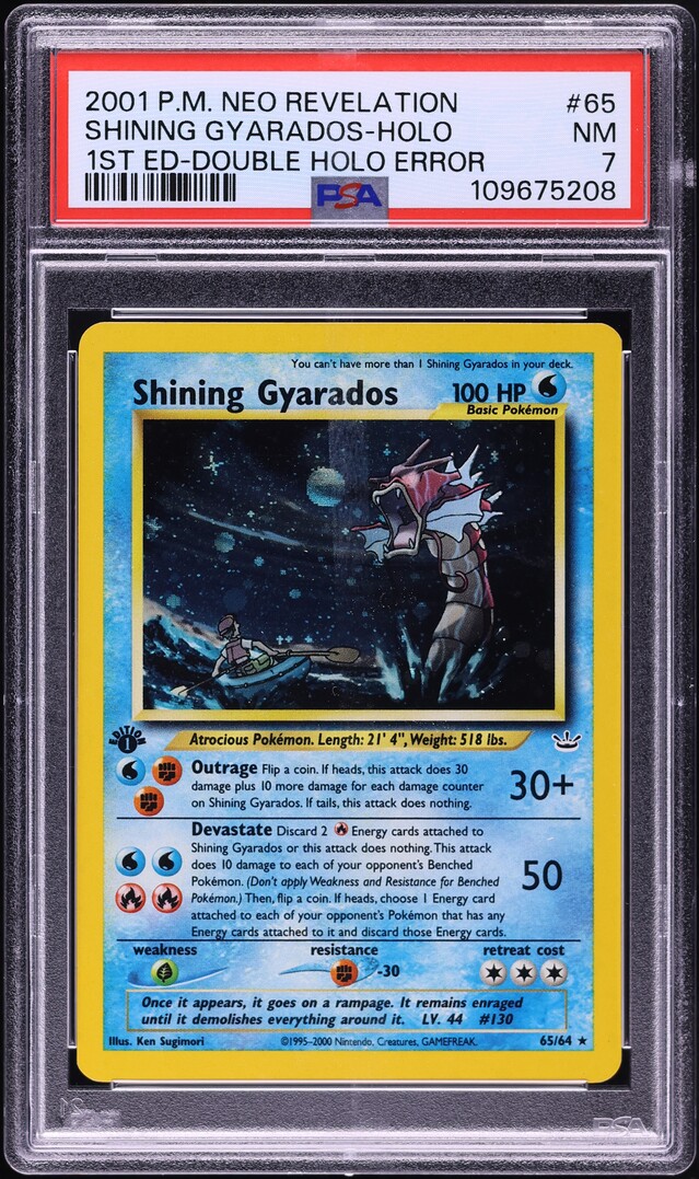 2001 Pokemon Neo Revelation 1st Ed Double Holo Error Shining Gyarados #65 PSA 7 NRMT