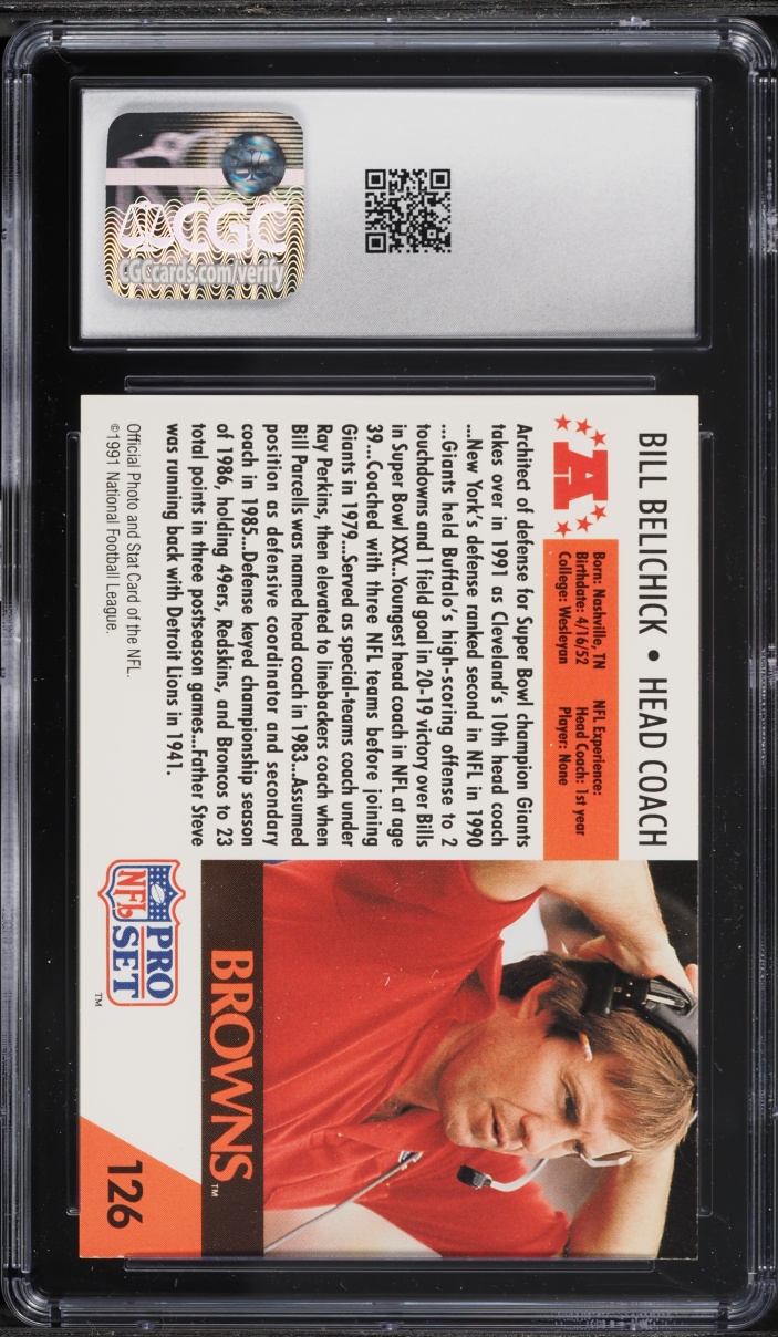 1991 Pro Set Football Bill Belichick ROOKIE #126 CGC 9 MINT