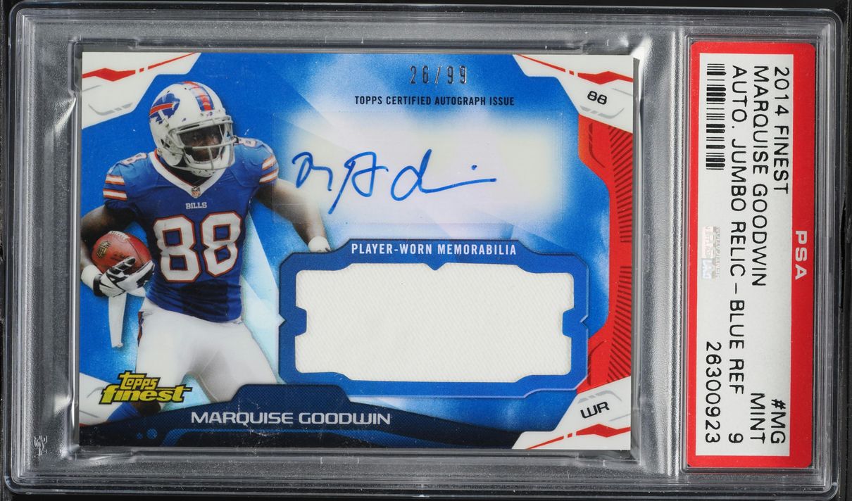 2014 Finest Jumbo Refractor Jumbo Relic-Blue Marquise Goodwin PATCH AUTO /99 #AJR-MG PSA 9 MINT