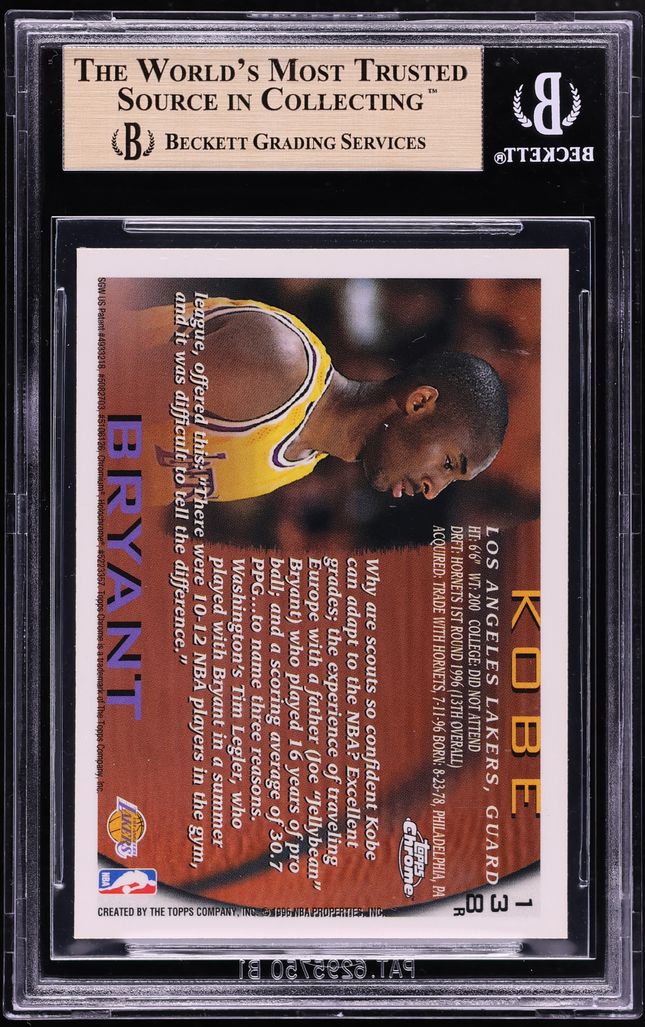1996 Topps Chrome Refractor Kobe Bryant ROOKIE #138 BGS 10 PRISTINE