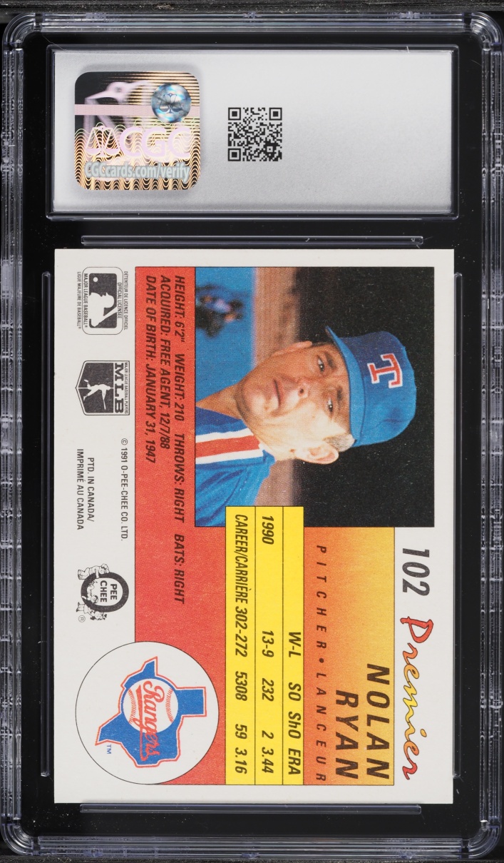 1991 O-Pee-Chee Premier Nolan Ryan #102 CGC 8 NM-MT