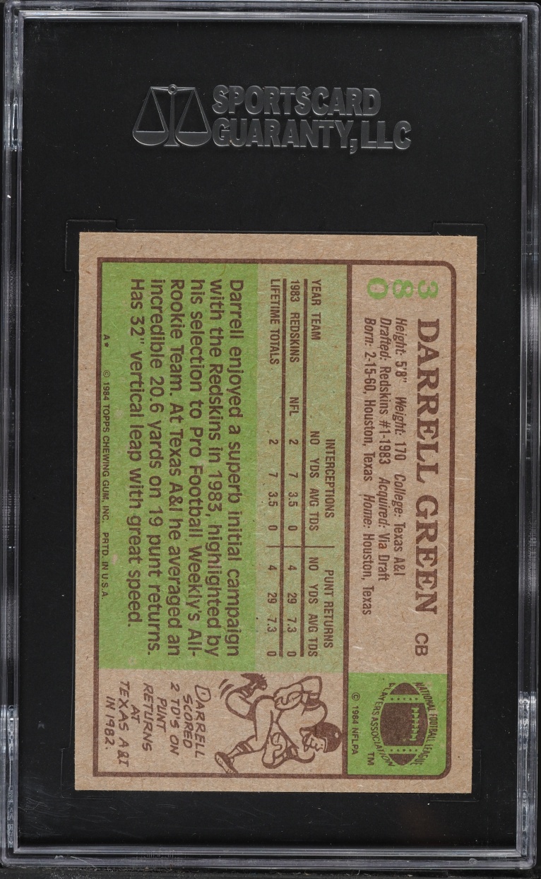 1984 Topps Football Darrell Green ROOKIE #380 SGC 9 MINT