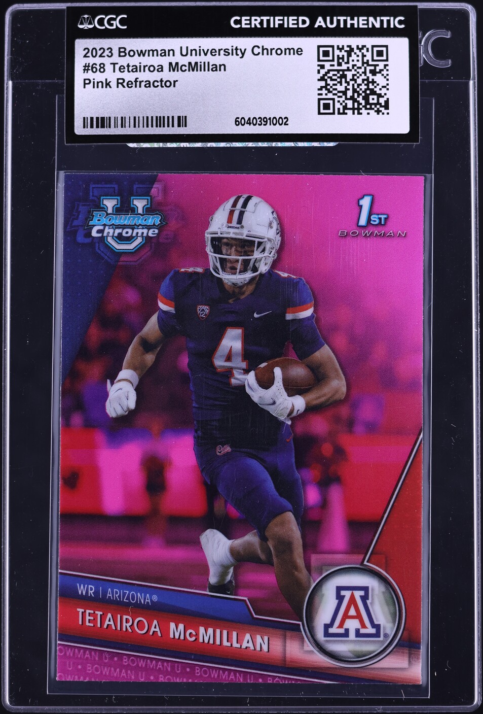 2023 Bowman Chrome University Pink Refractor Tetairoa McMillan RC #68 CGC AUTH