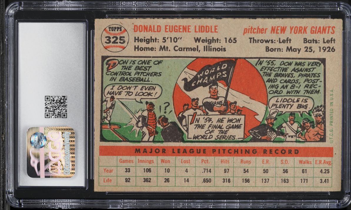 1956 Topps Don Liddle #325 CGC 5 EX