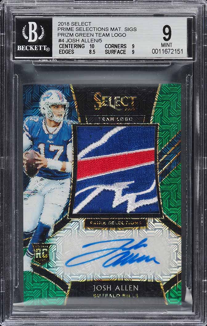 2018 Select Prime Green Prizm Josh Allen ROOKIE PATCH AUTO