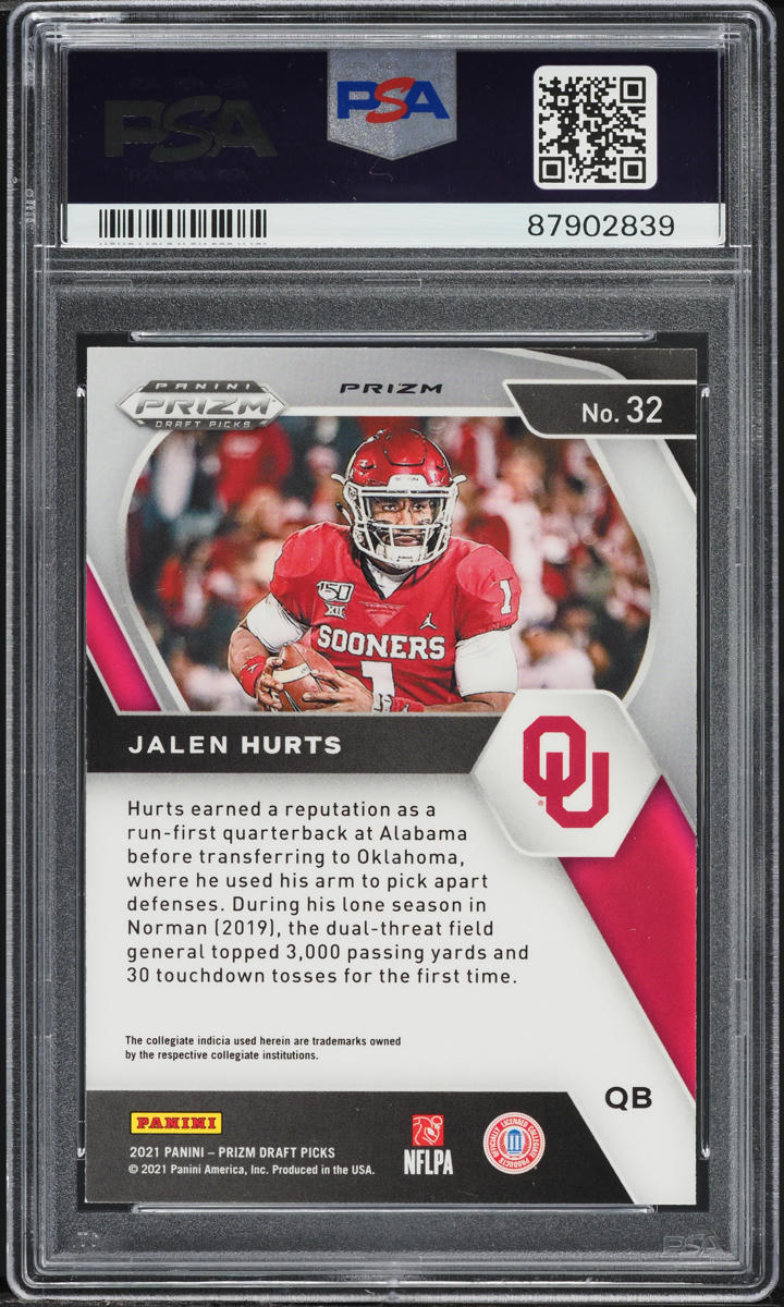 2021 Panini Prizm Draft Picks Gold Ice Jalen Hurts #32 PSA 10 GEM MINT