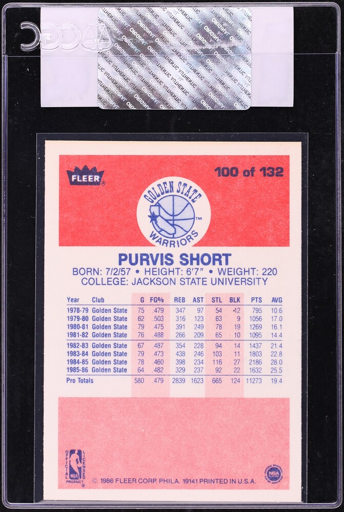 1986 Fleer Basketball Purvis Short #100 CGC AUTH