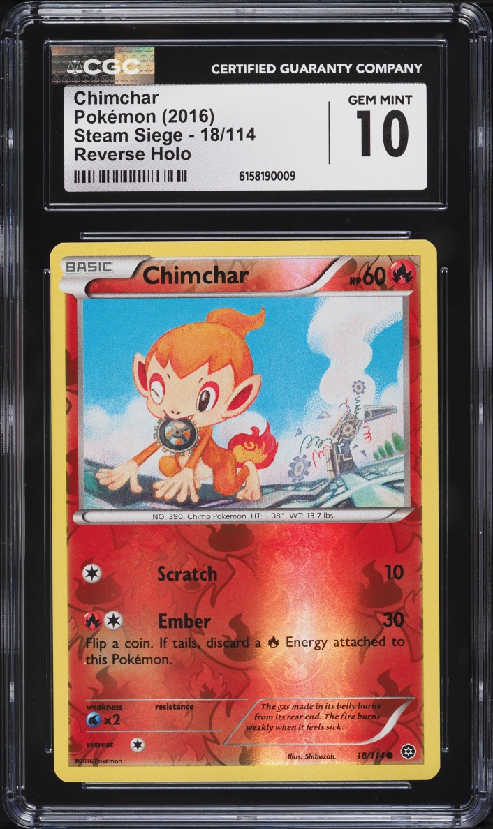 2016 Pokemon XY Steam Siege Reverse Holo Chimchar #18 CGC 10 GEM MINT