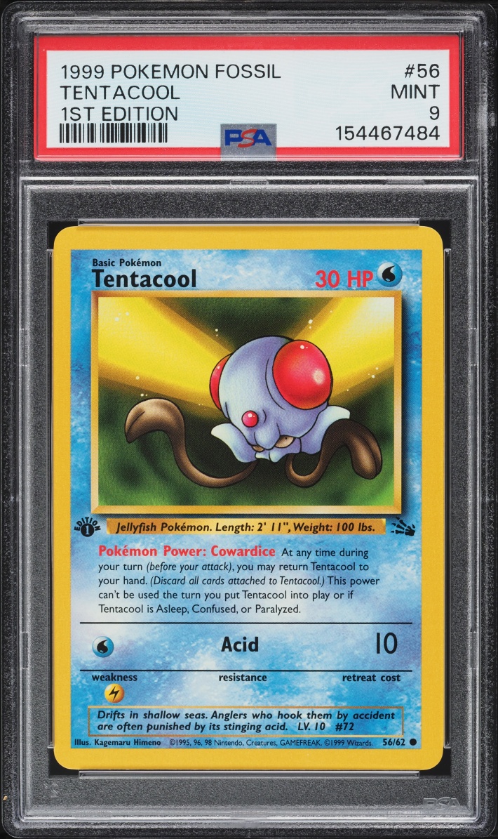 1999 Pokemon Fossil 1st Edition Tentacool #56 PSA 9 MINT