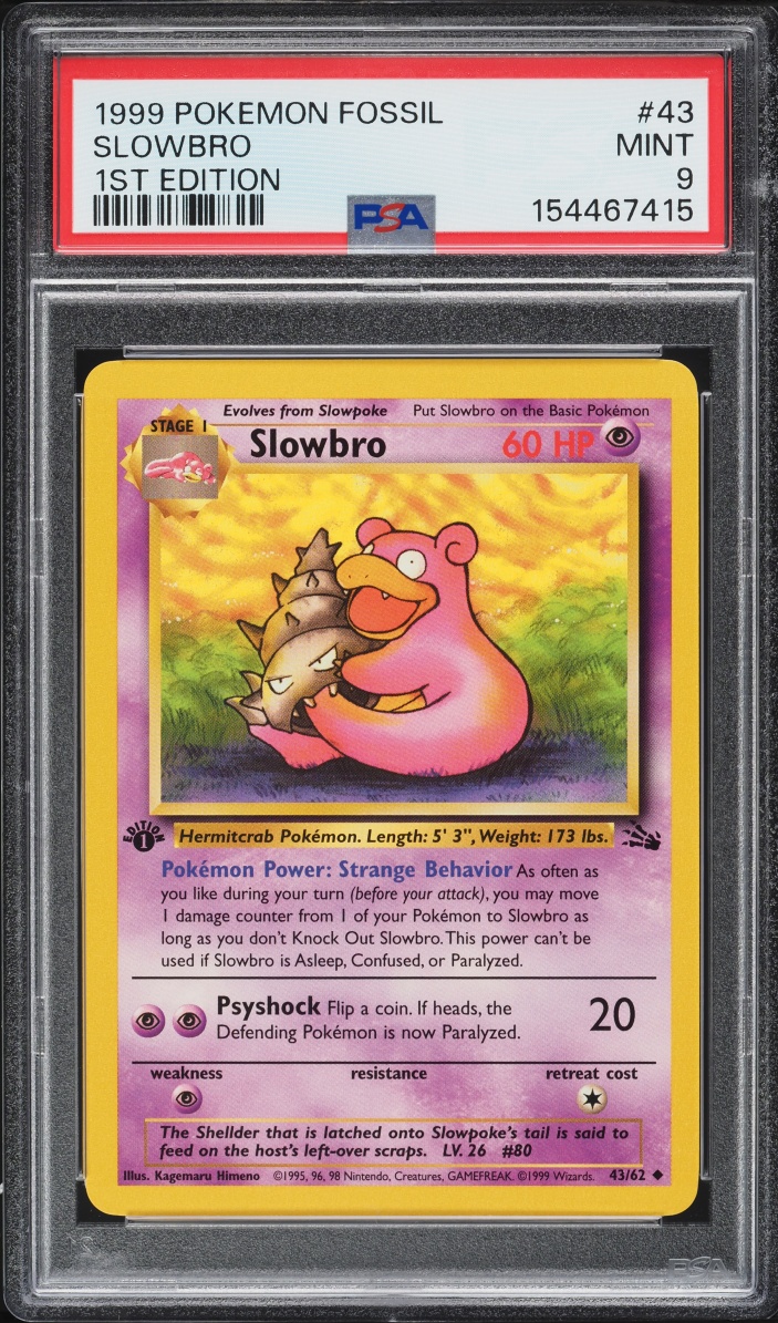 1999 Pokemon Fossil 1st Edition Slowbro #43 PSA 9 MINT