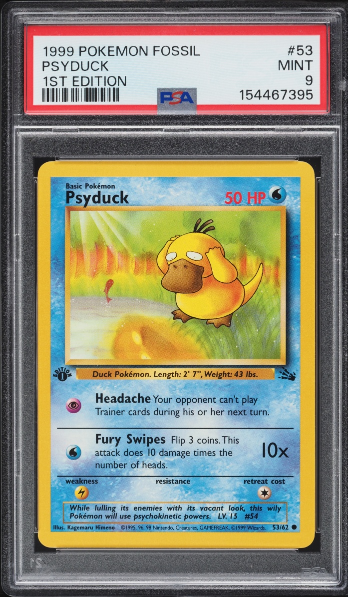 1999 Pokemon Fossil 1st Edition Psyduck #53 PSA 9 MINT