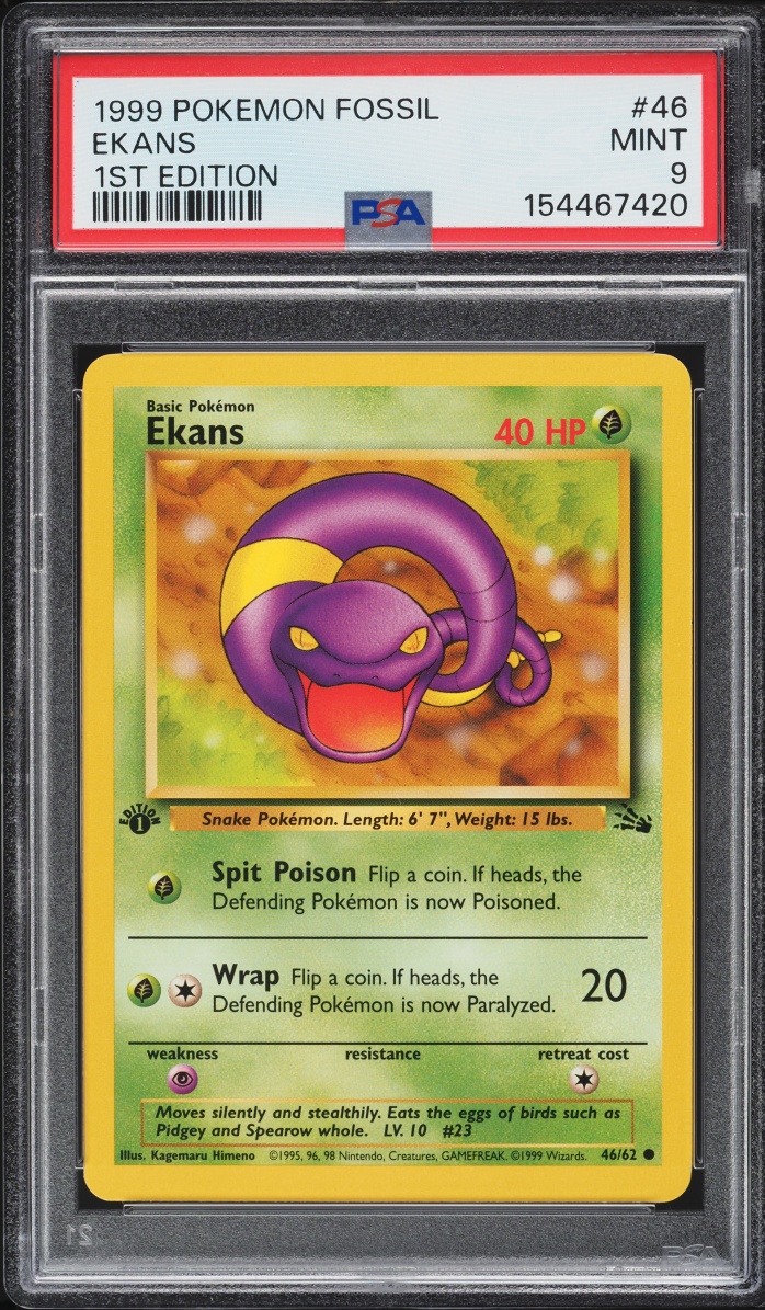 1999 Pokemon Fossil 1st Edition Ekans #46 PSA 9 MINT