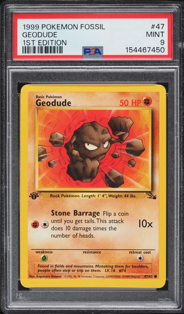 1999 Pokemon Fossil 1st Edition Geodude #47 PSA 9 MINT