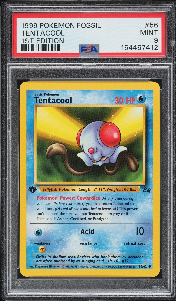 1999 Pokemon Fossil 1st Edition Tentacool #56 PSA 9 MINT