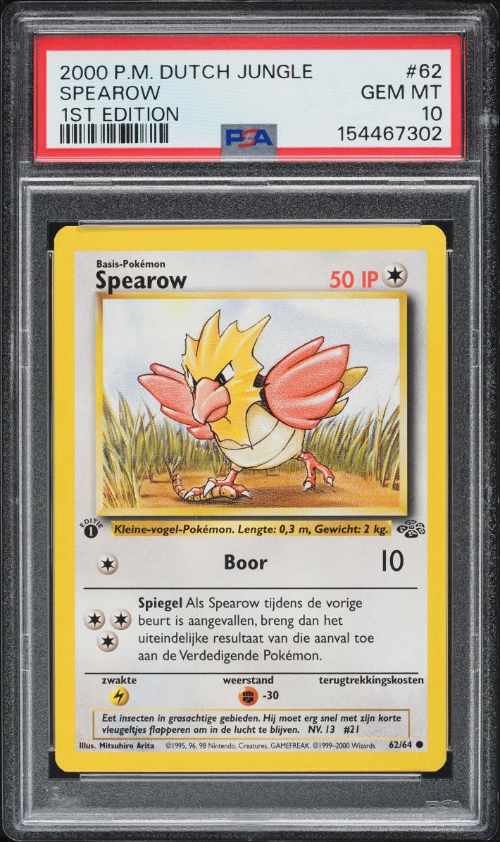 2000 Pokemon Dutch Jungle 1st Edition Spearow #62 PSA 10 GEM MINT