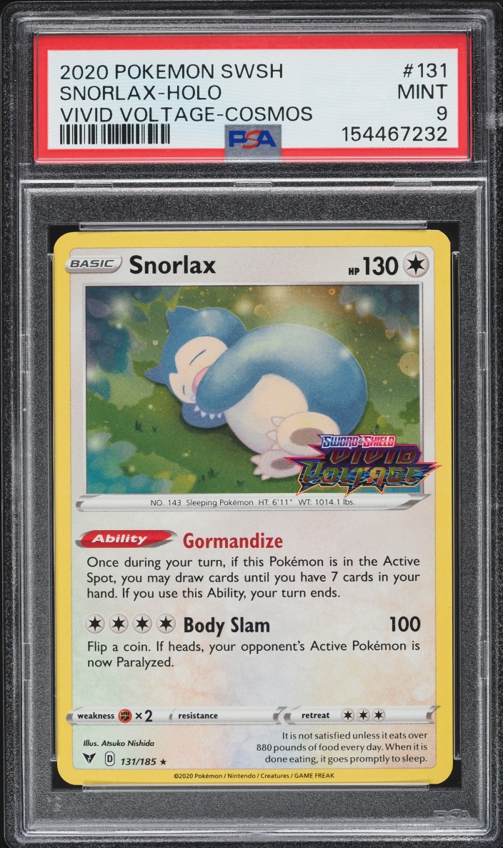 2020 Pokemon Sword & Shield Vivid Voltage Cosmos Holo Snorlax #131 PSA 9 MINT