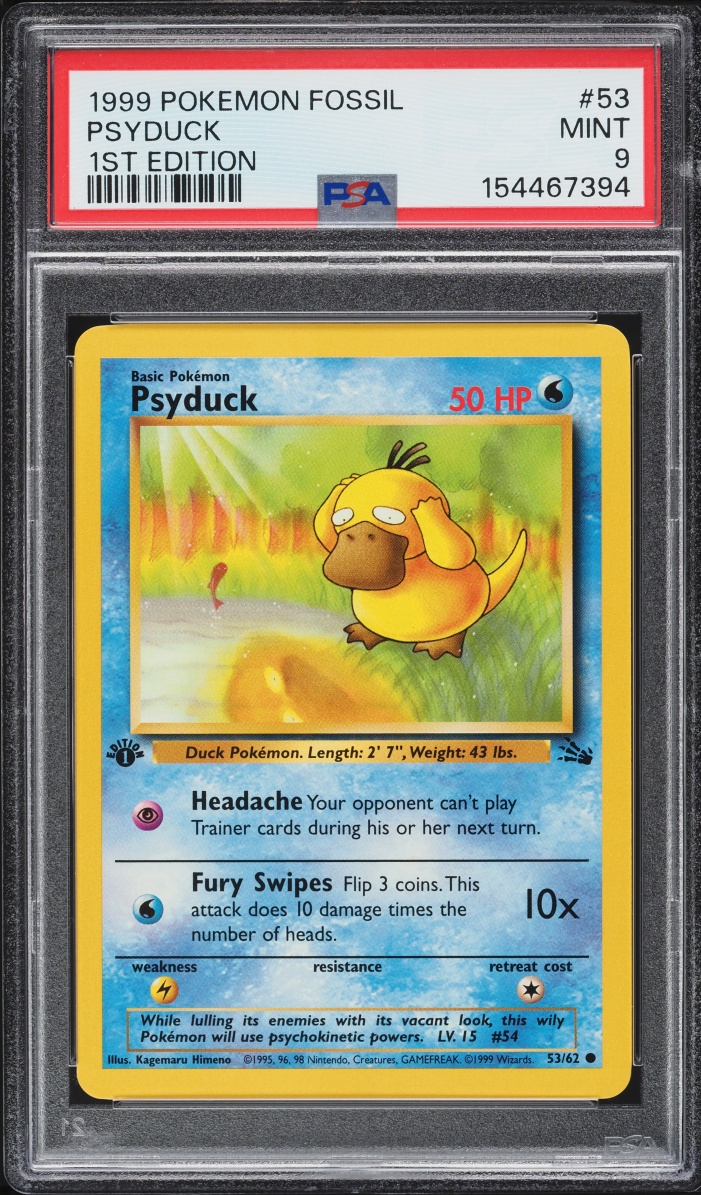 1999 Pokemon Fossil 1st Edition Psyduck #53 PSA 9 MINT