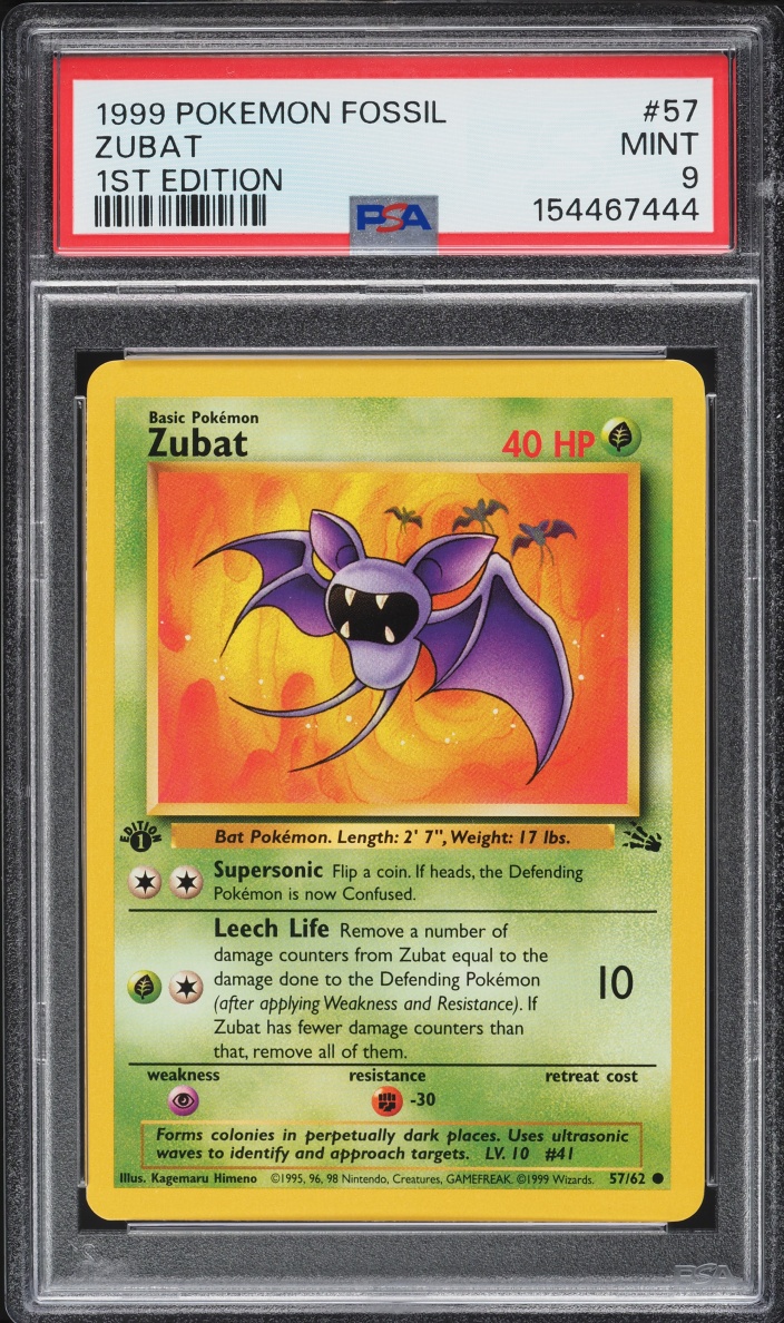 1999 Pokemon Fossil 1st Edition Zubat #57 PSA 9 MINT