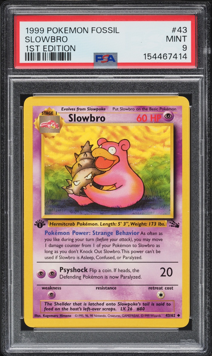 1999 Pokemon Fossil 1st Edition Slowbro #43 PSA 9 MINT