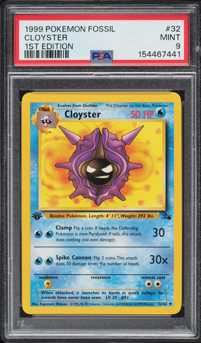 1999 Pokemon Fossil 1st Edition Cloyster #32 PSA 9 MINT
