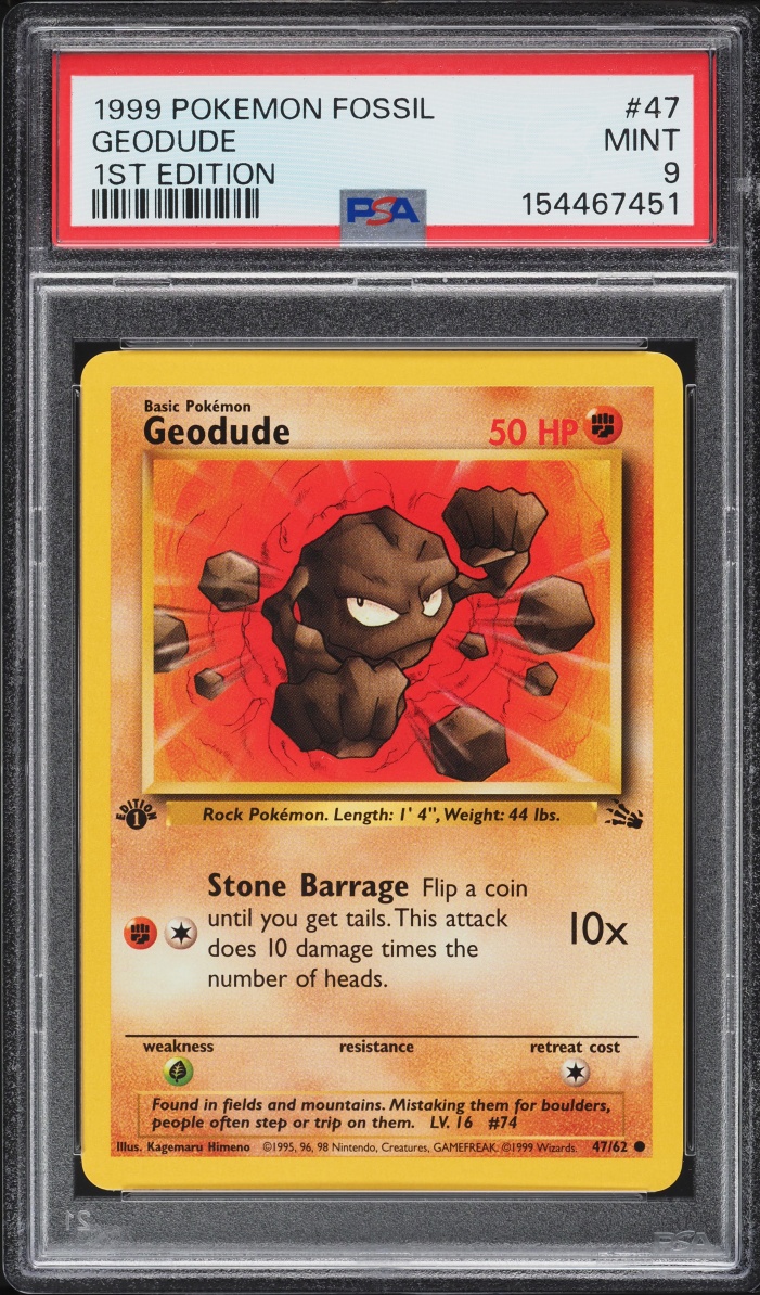 1999 Pokemon Fossil 1st Edition Geodude #47 PSA 9 MINT