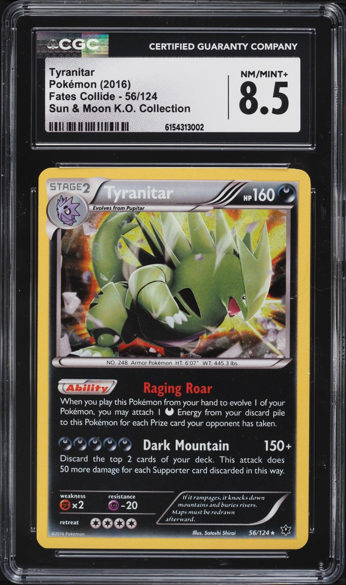 2016 Pokemon XY Fates Collide Sun & Moon Knock Out Collection Holo Tyranitar #56 CGC 8.5 NM-MT+