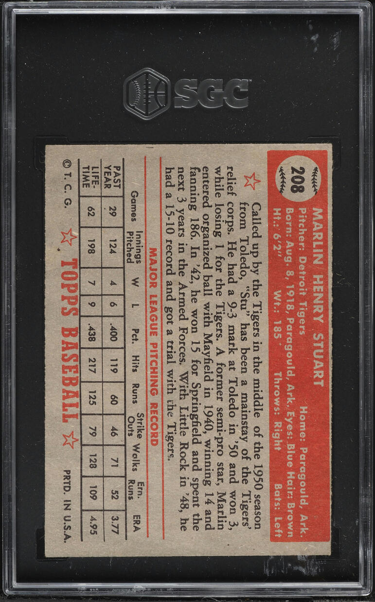 1952 Topps Marlin Stuart #208 SGC 2.5 GD+