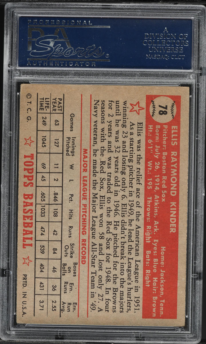 1952 Topps Ellis Kinder #78 PSA 4 VGEX