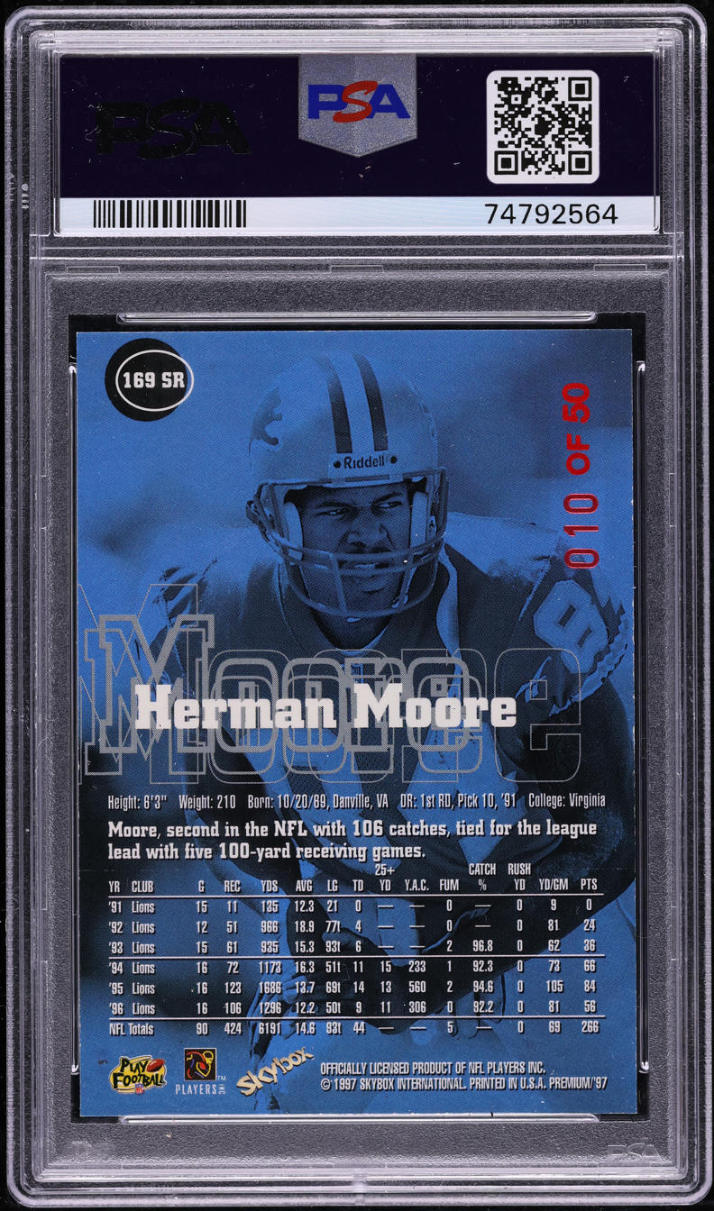 1997 Skybox Premium Rubies Herman Moore /50 #169SR PSA 8 NM-MT