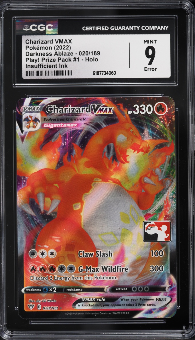 2022 Pokemon SWSH Darkness Ablaze Play! Prize Pack #1 Holo Charizard VMAX #020 CGC 9 MINT