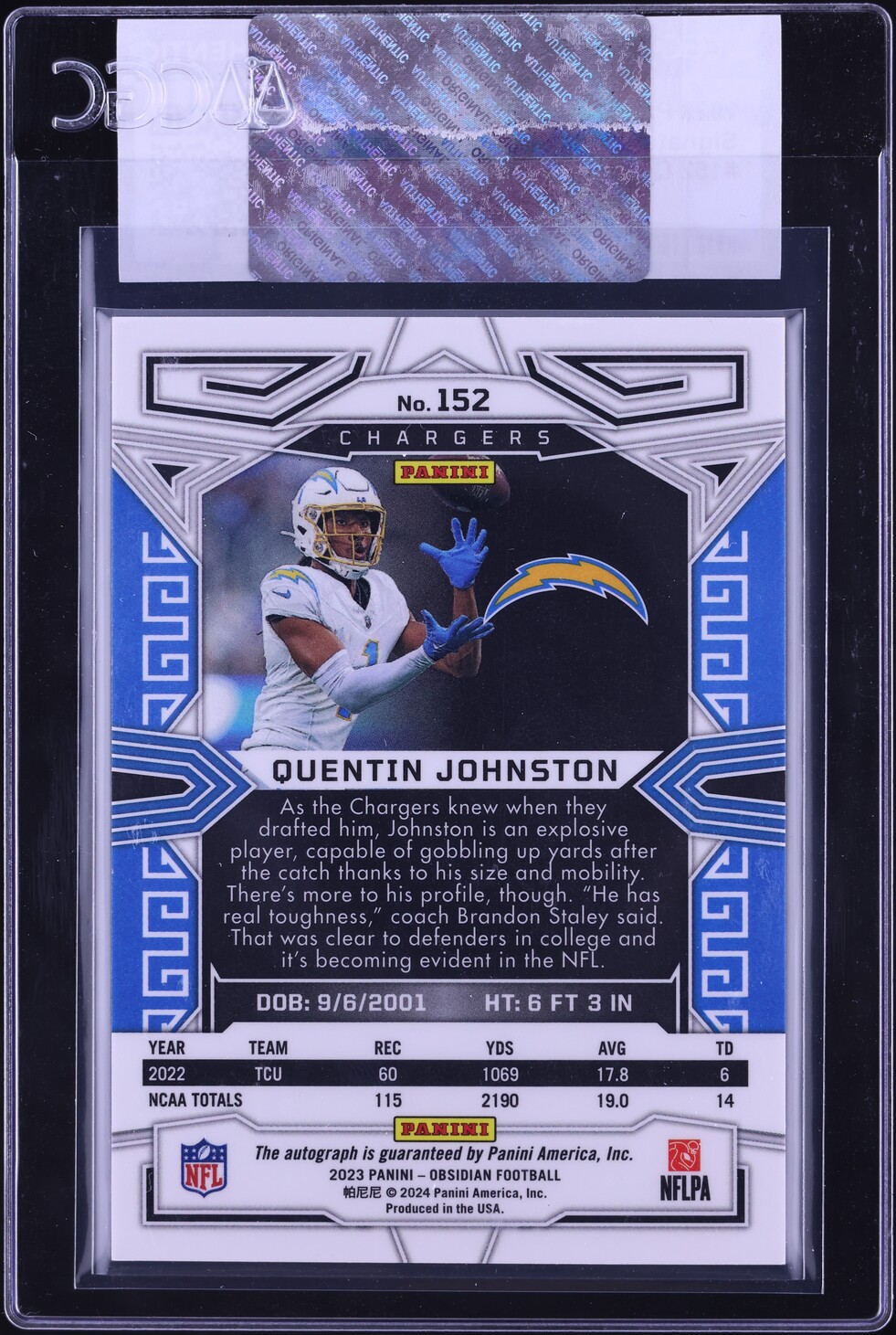 2023 Panini Obsidian Signatures Quentin Johnston ROOKIE AUTO