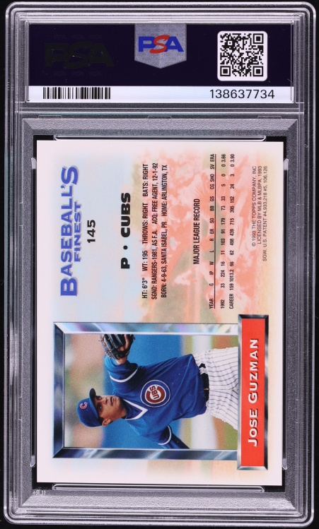 1993 Finest Refractor Jose Guzman #145 PSA 8 NM-MT - Photo 2