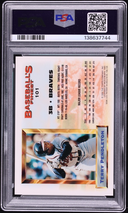 1993 Finest Refractor Terry Pendleton ALL-STAR #101 PSA 9 MINT - Photo 2