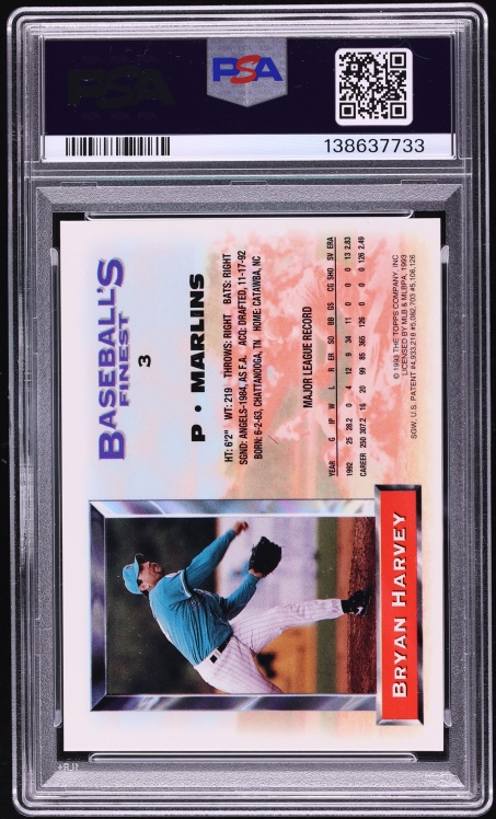 1993 Finest Refractor Bryan Harvey #3 PSA 9 MINT - Photo 2