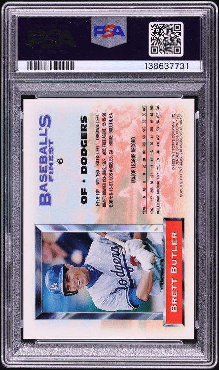 1993 Finest Refractor Brett Butler #6 PSA 8 NM-MT - Photo 2