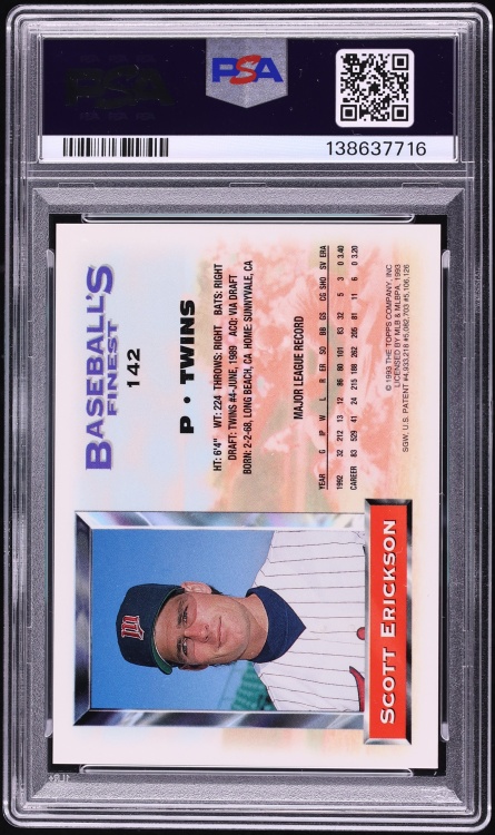 1993 Finest Refractor Scott Erickson #142 PSA 7 NRMT - Photo 2