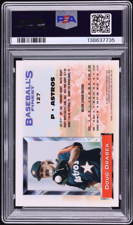 1993 Finest Refractor Doug Drabek #127 PSA 9 MINT - Photo 2