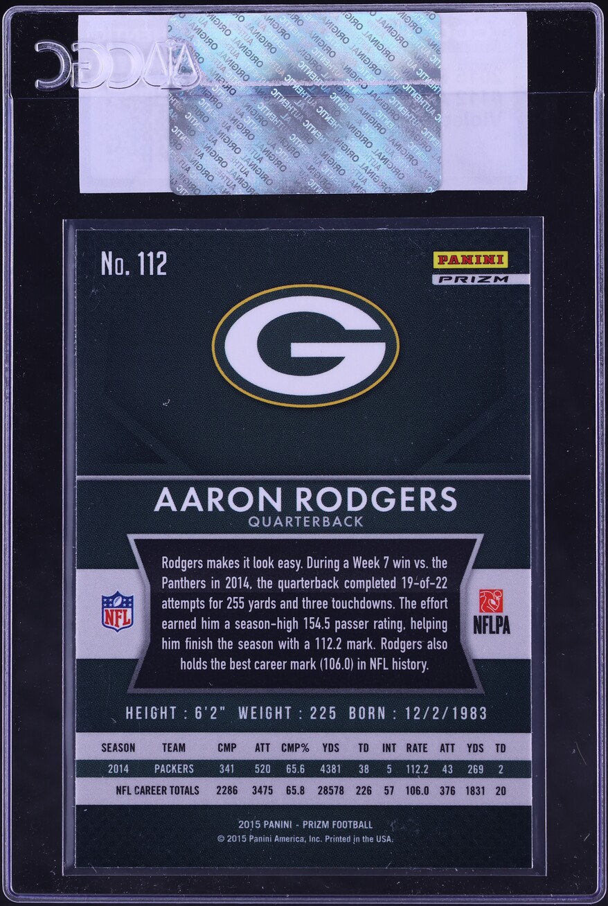 2015 Panini Prizm Violet Aaron Rodgers #112 CGC AUTH - Photo 2