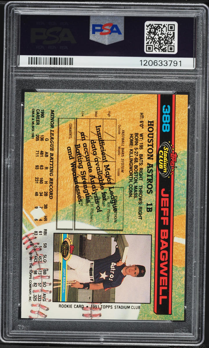 1991 Stadium Club Jeff Bagwell ROOKIE #388 PSA 8 NM-MT