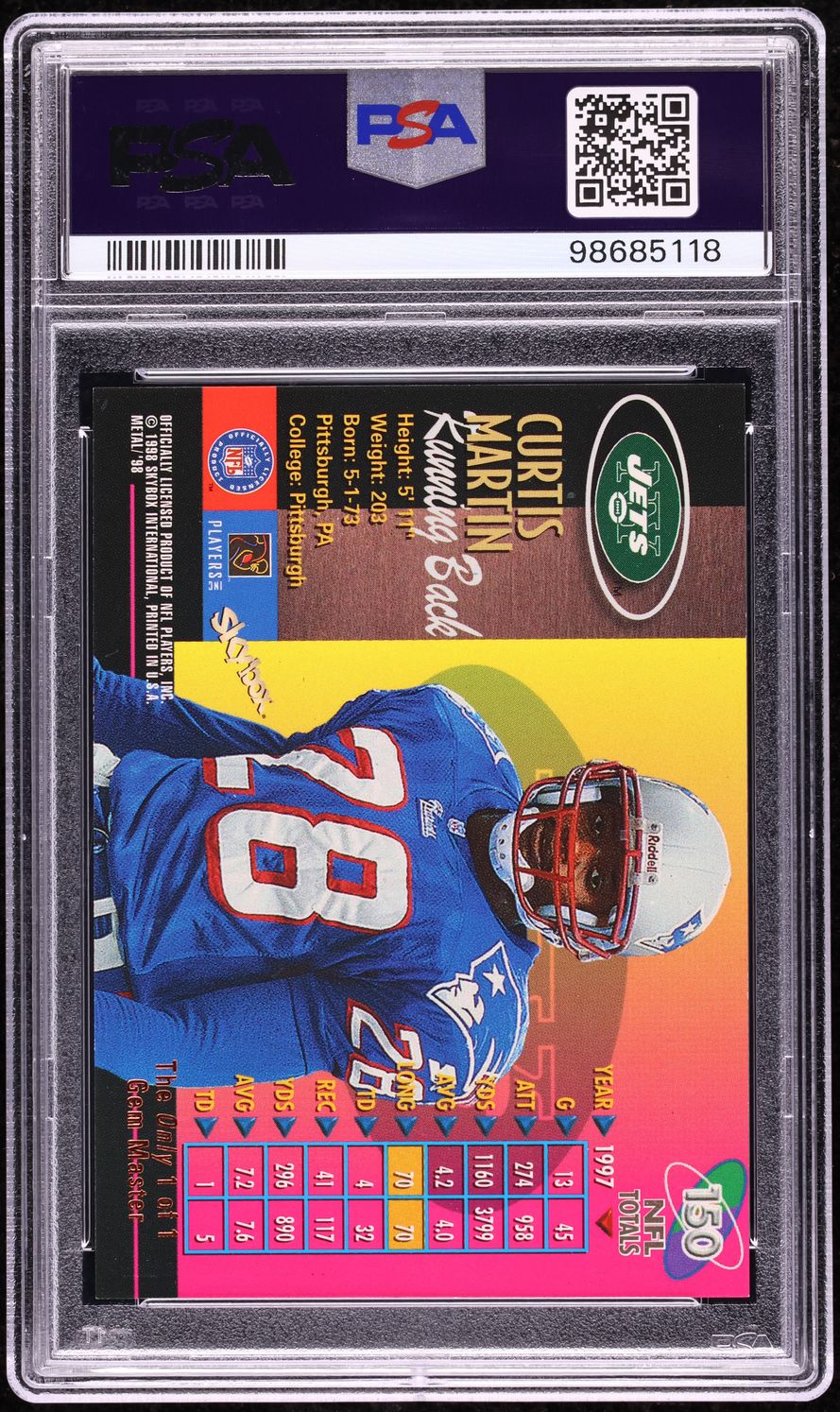 1998 Metal Universe Precious Metal Gems Gem Master Curtis Martin 1/1 #150 PSA 7