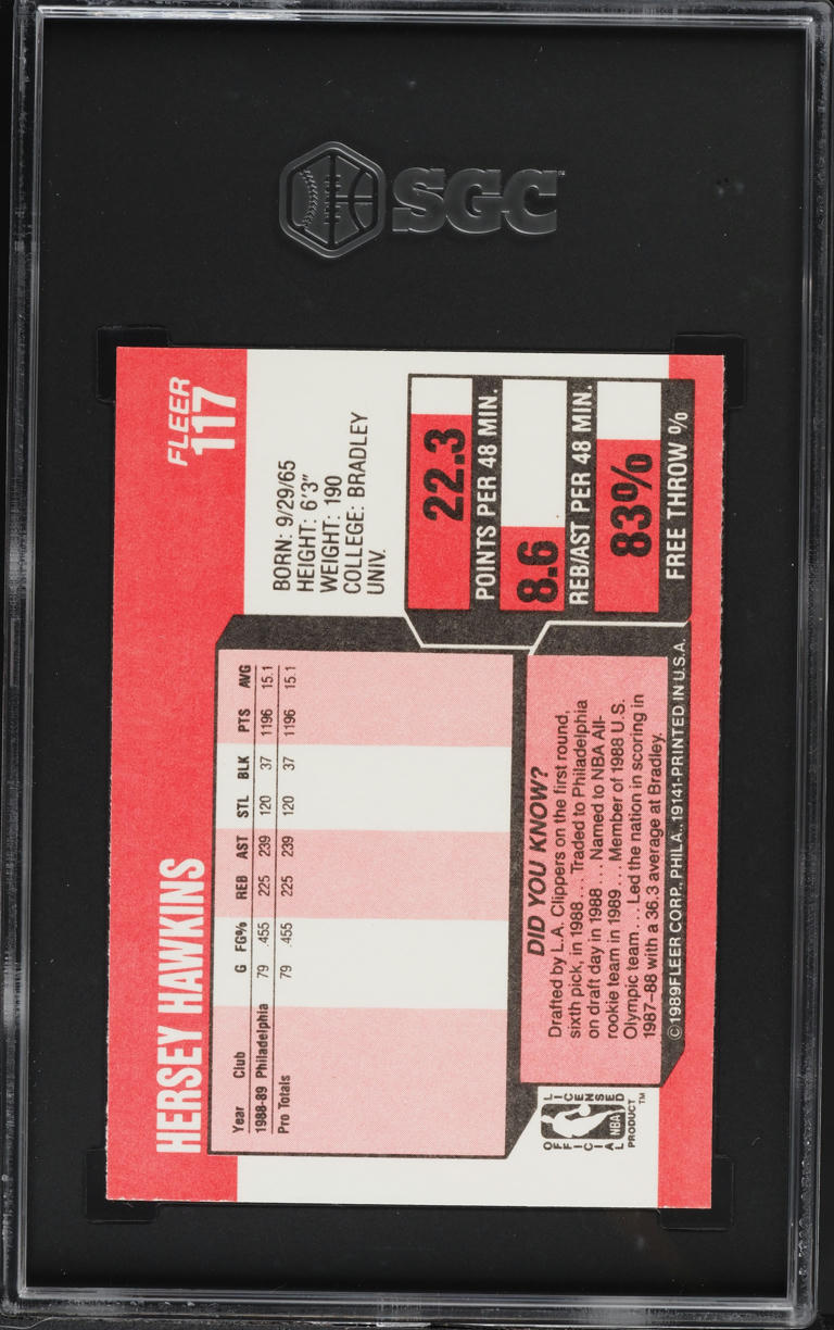1989 Fleer Basketball Hersey Hawkins #117 SGC 9.5 MINT+