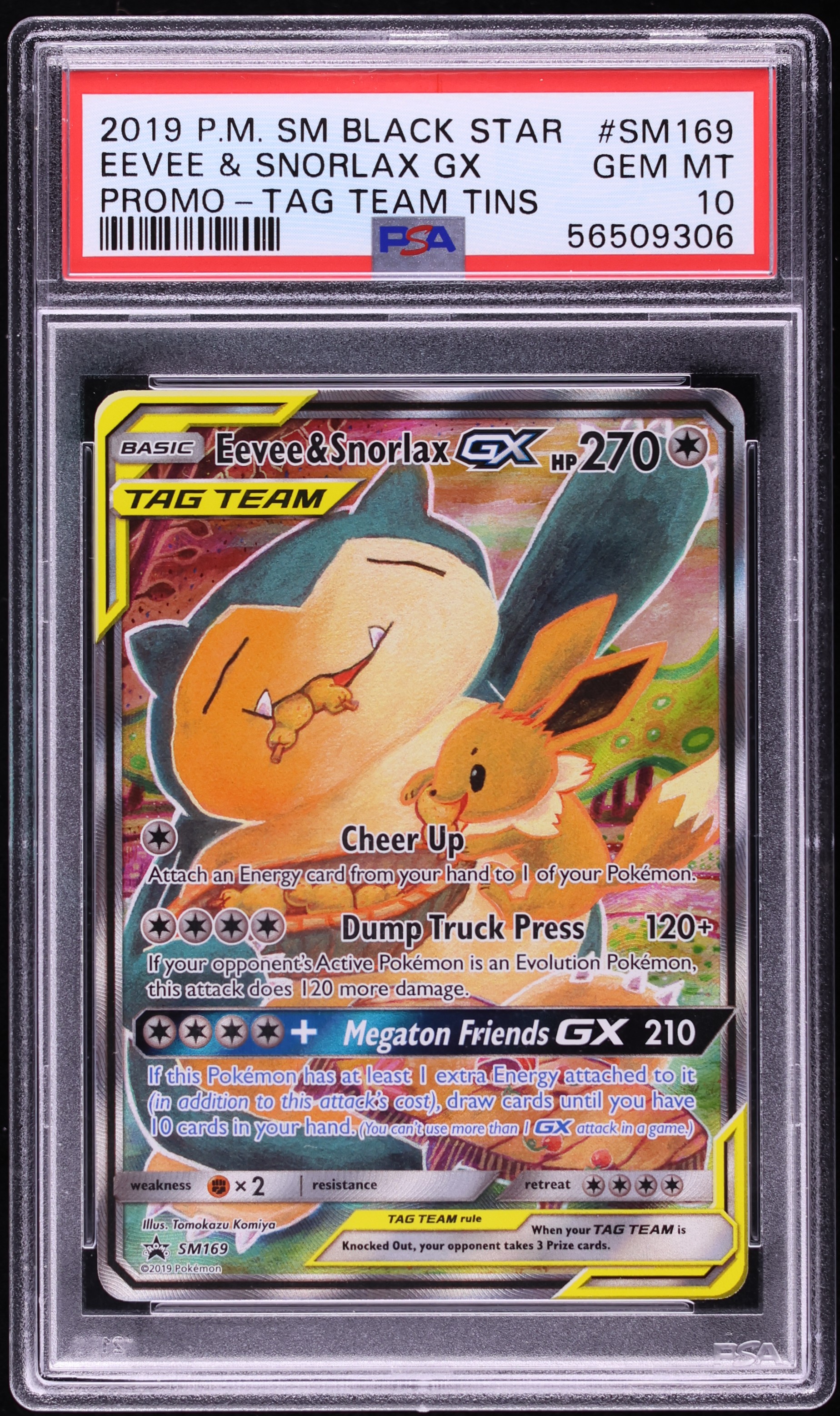 2019 Pokemon SM Promo Tag Team Tins Full Art Eevee & Snorlax GX #SM169 PSA 10 GEM MINT